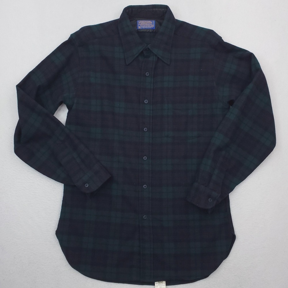 Vintage Pendleton Shirt Mens Medium Black Watch Tartan Wool Flannel USA Made